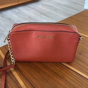 Michael Kors Orange Crossbody Bag with Gold Hardware and Structured Leather